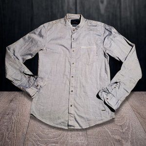 Scotch & Soda Small Long Sleeve Button-down Cotton Blue Frayed Banded Collar